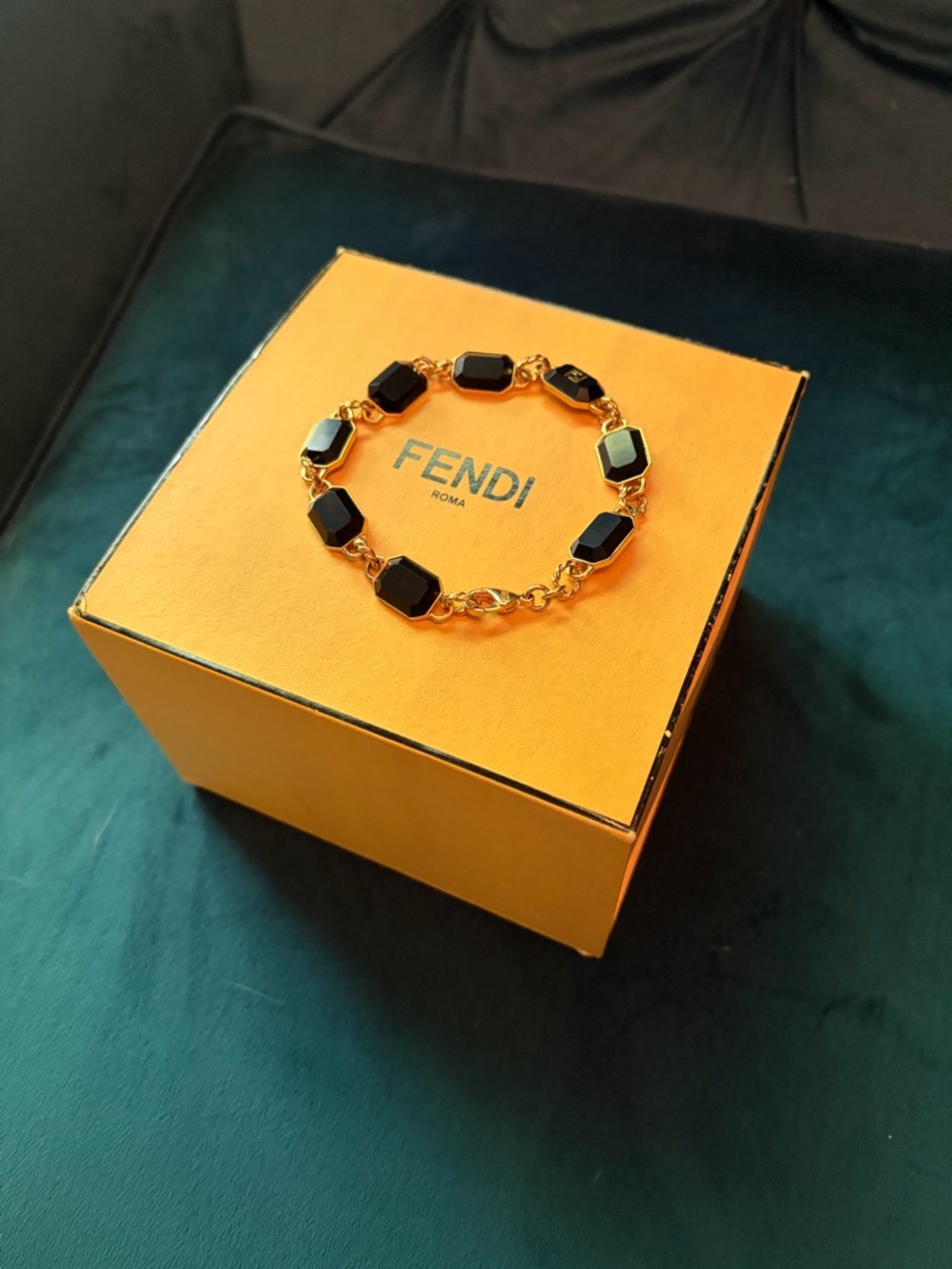 Fendi Gold Bracelet with Black Faceted Links - Picture 1 of 3